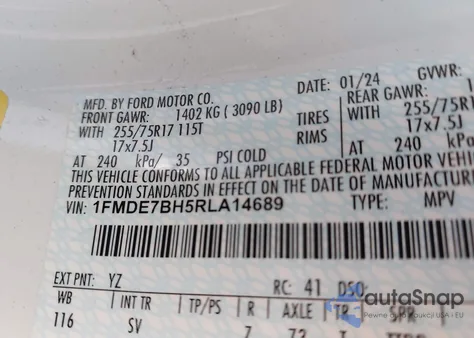 2024 Ford Bronco Big Bend z USA, uszkodzony, nr VIN 1FMDE7BH5RLA14689